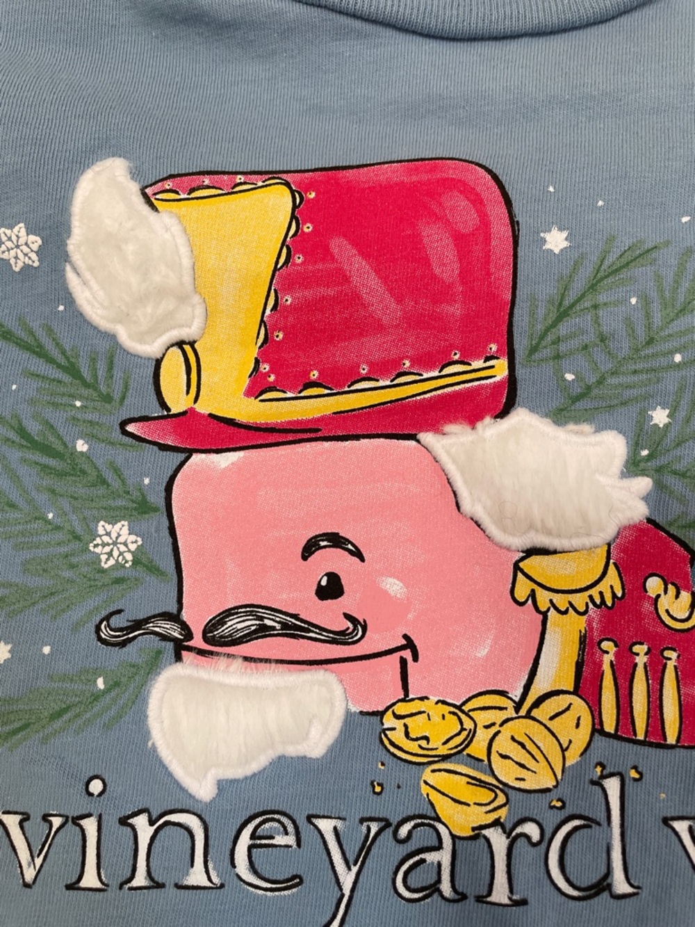 RARE FUZZY Vineyard Vines Light Blue Long-Sleeve Holiday Whale Tee Nutcracker S - Picture 2 of 7